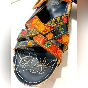 Spring Step l’artiste Eighla Slide Sandals 11-11.5 (42) Floral Leather Colorful